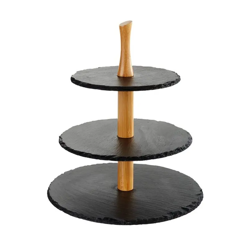 Zertifiziert Etagère 3-stufige - Naturschiefer - H: 34 cm