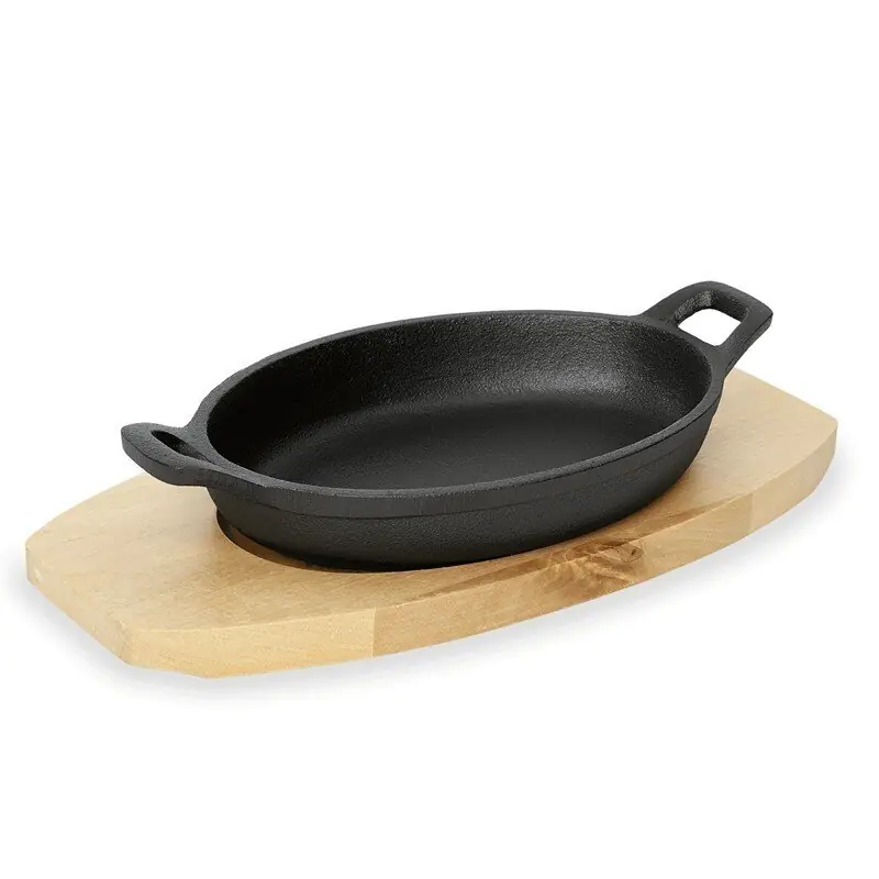 IRON DINING Servierpfanne aus Gusseisen, mit Holzuntersetzer, 24 x 17,5 x 5 cm Must-Have