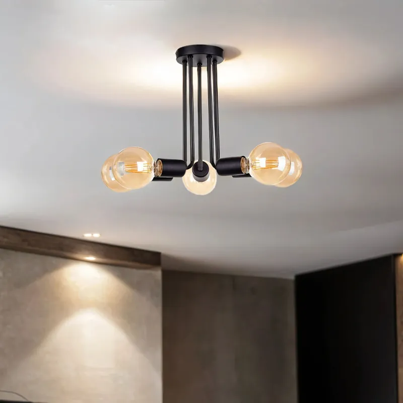 Preis Gesenkt Deckenlampe Schwarz Retro E27 5-flammig dekorativ