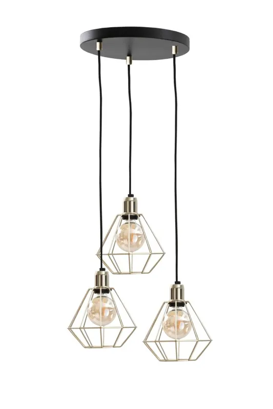 Neu Pendelleuchte Metall Schwarz Gold Draht 3-flammig