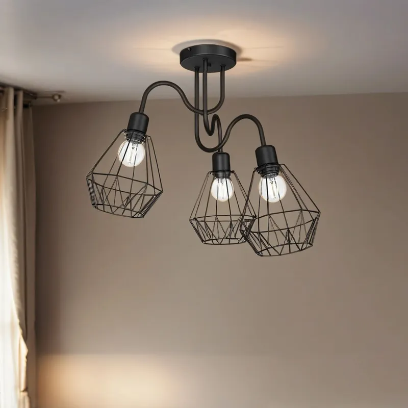 Abverkauf Deckenlampe Draht Schirm Schwarz Retro Design E27