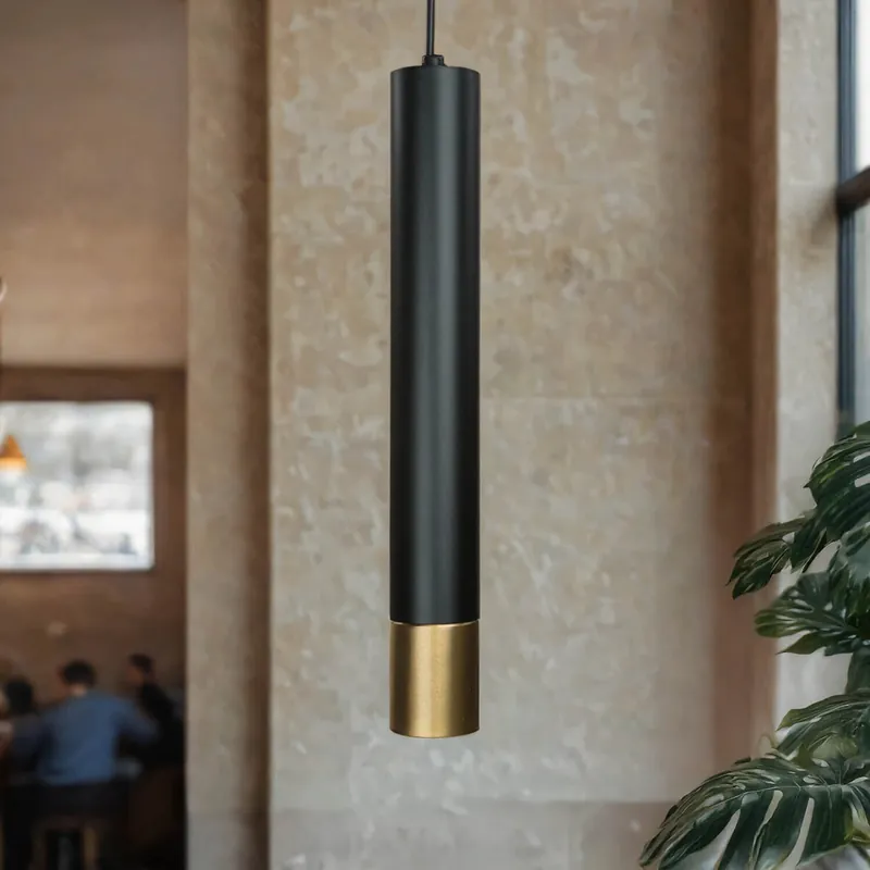 Hängeleuchte Metall Zylinder Schwarz Gold Modern GU10 Aktuell