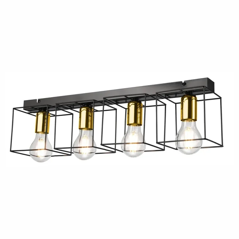 Deckenleuchte Schwarz Gold 61 cm lang Metall 4-flammig E27 Expressversand