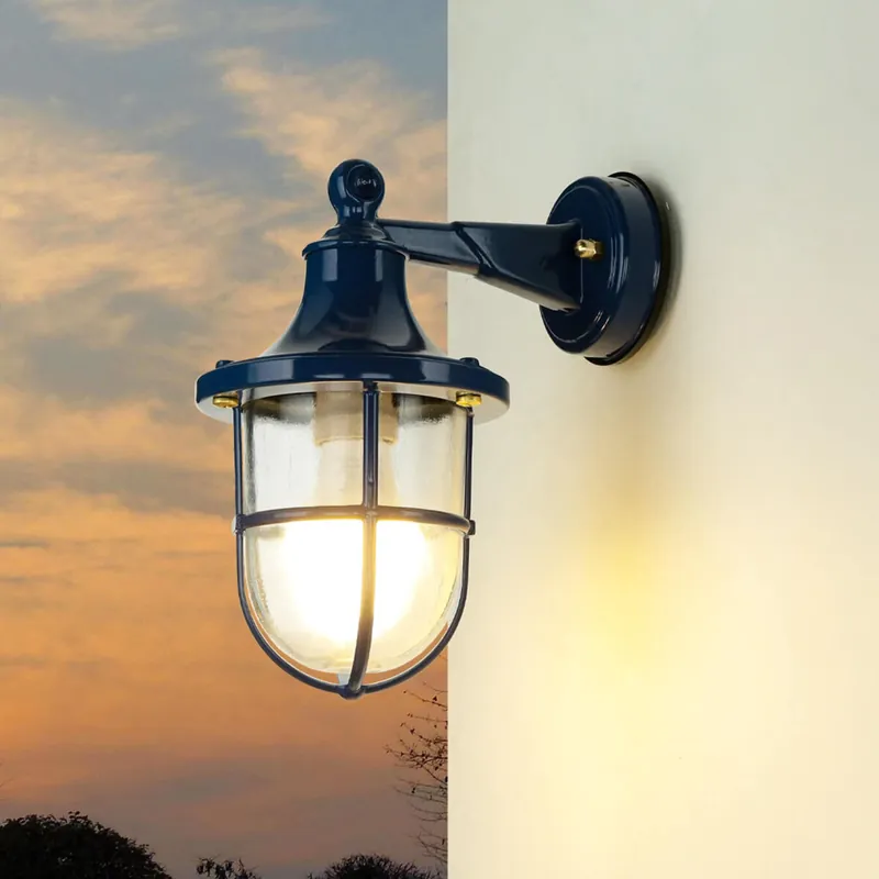 Top-Angebot Außenleuchte Wand IP64 E27 Glas Messing Maritim Blau
