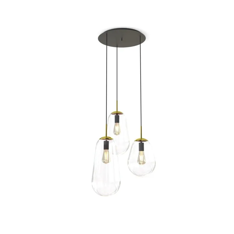 Hängeleuchte 3-flammig in Schwarz Transparent Messing Must-Have