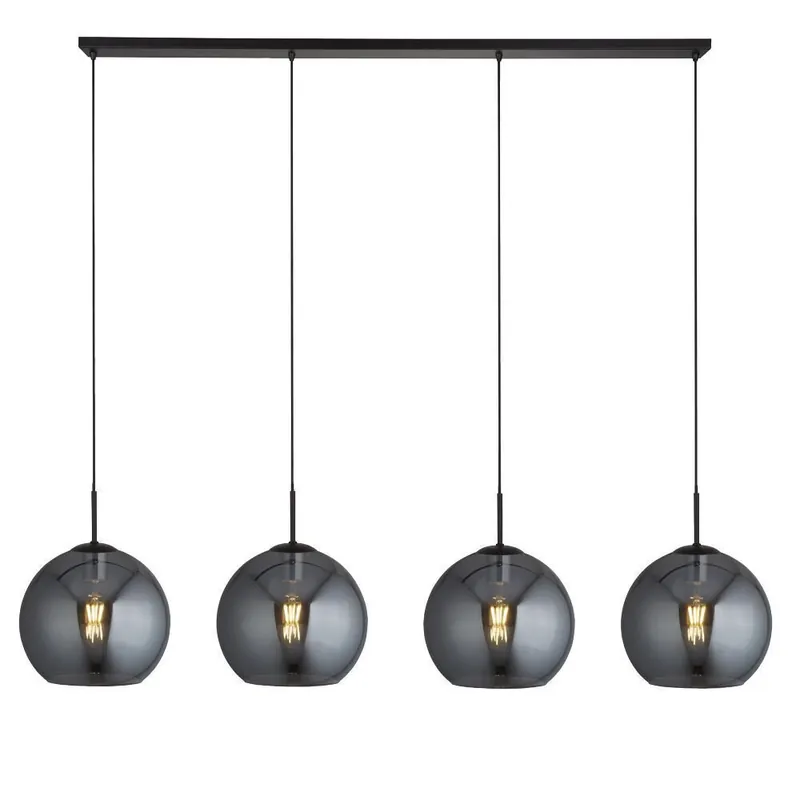 Hängeleuchte 4-flammig Schwarz Rauchgrau E27 Glas Retro Neue Kollektion