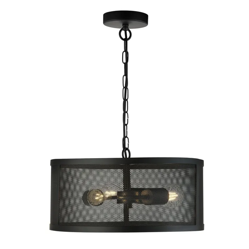 Zertifiziert Hängeleuchte Schwarz Ø 45 cm aus Mesh Metall 3x E27 Retro