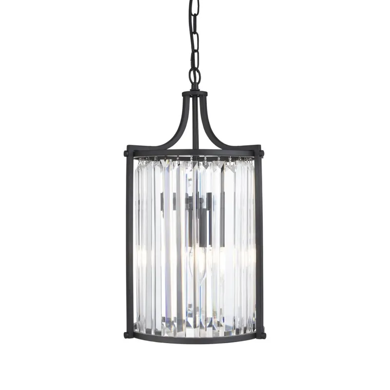Art Déco Pendelleuchte Schwarz Ø 26 cm Kristall 2x E14 Schneller Versand