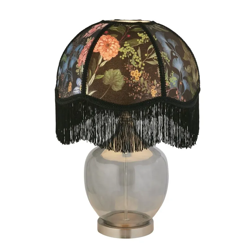 Nachttischlampe Grau Bunt E27 55 cm D: 38 cm Stoff Rauchglas Top-Seller