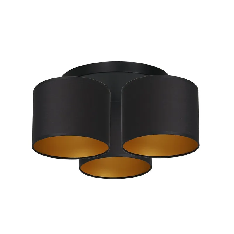 Billig Deckenlampe Stoff Metall Schwarz Gold Ø45 cm blendarm