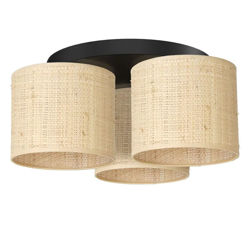 Deckenlampe Rattan Metall Ø45 cm E27 Loft Schwarz Natur Wochenendangebot