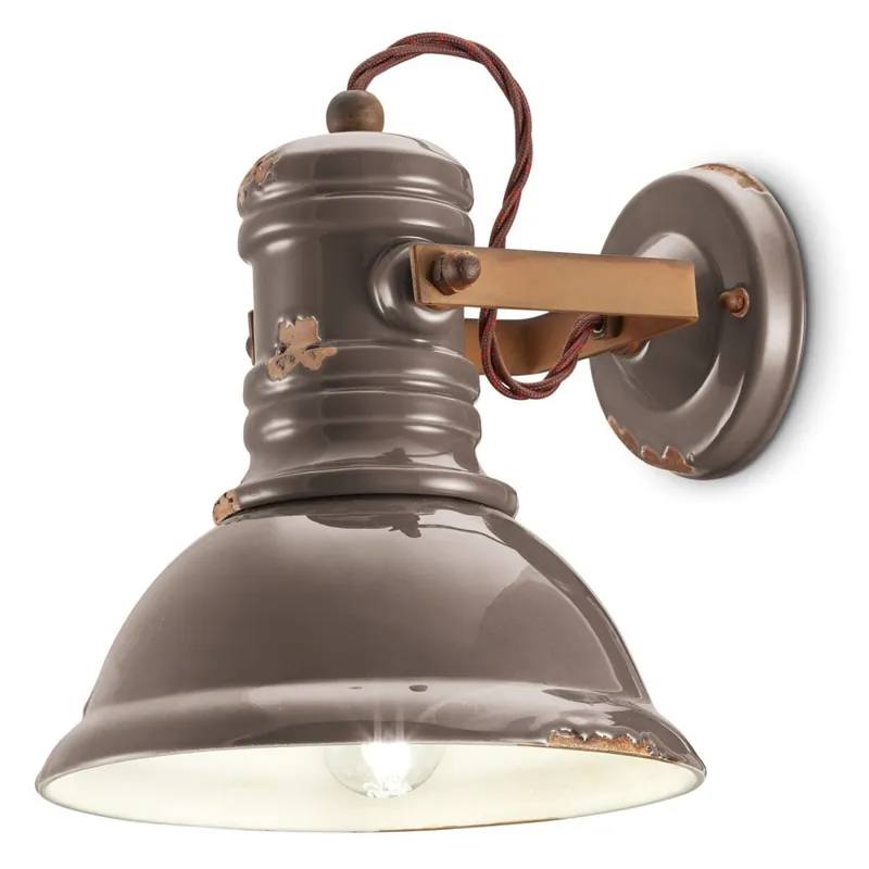 Wandleuchte Keramik Metall E27 Taupe Shabby Antik Neu