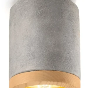Echt Deckenleuchte Beton Optik E27 Keramik Holz rund Ø 12,5 cm