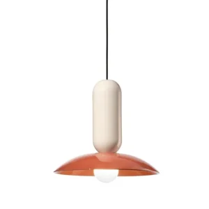 Markenware Pendelleuchte Keramik E27 D: 40 cm Creme Orange rund