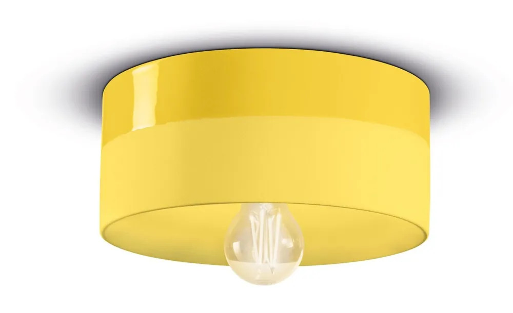 Deckenlampe Keramik E27 D: 25 cm Gelb rund Retro ENRICO Beliebt
