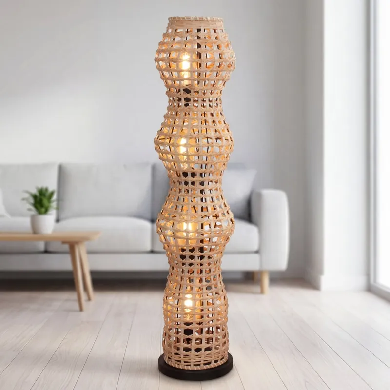 Boho Stehlampe Rattan Korb Metall E27 4-flammig 111 cm Beliebt
