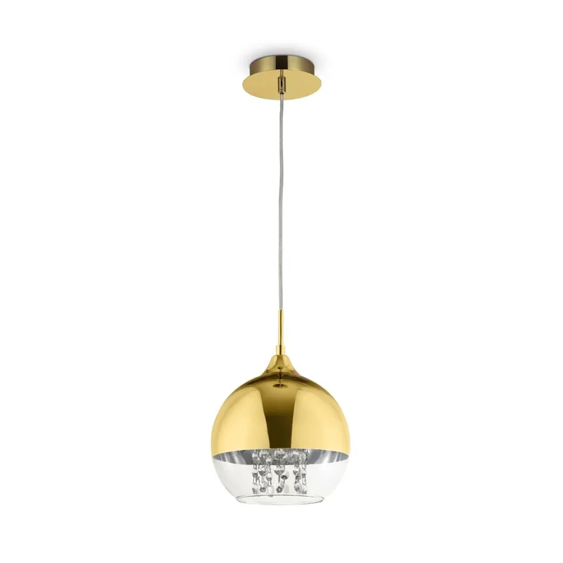 Hängeleuchte Metall Glas E27 D: 20 cm rund in Gold JOY Geprüft