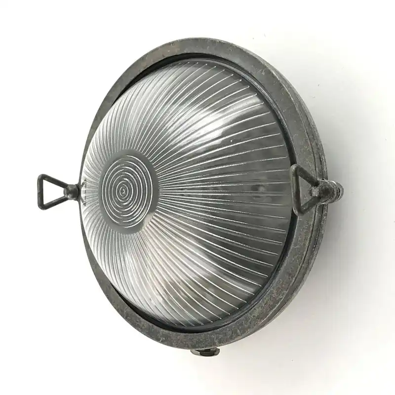 Sonderaktion Außenwandlampe Echt-Messing Glas E27 IP64 Zinn rund