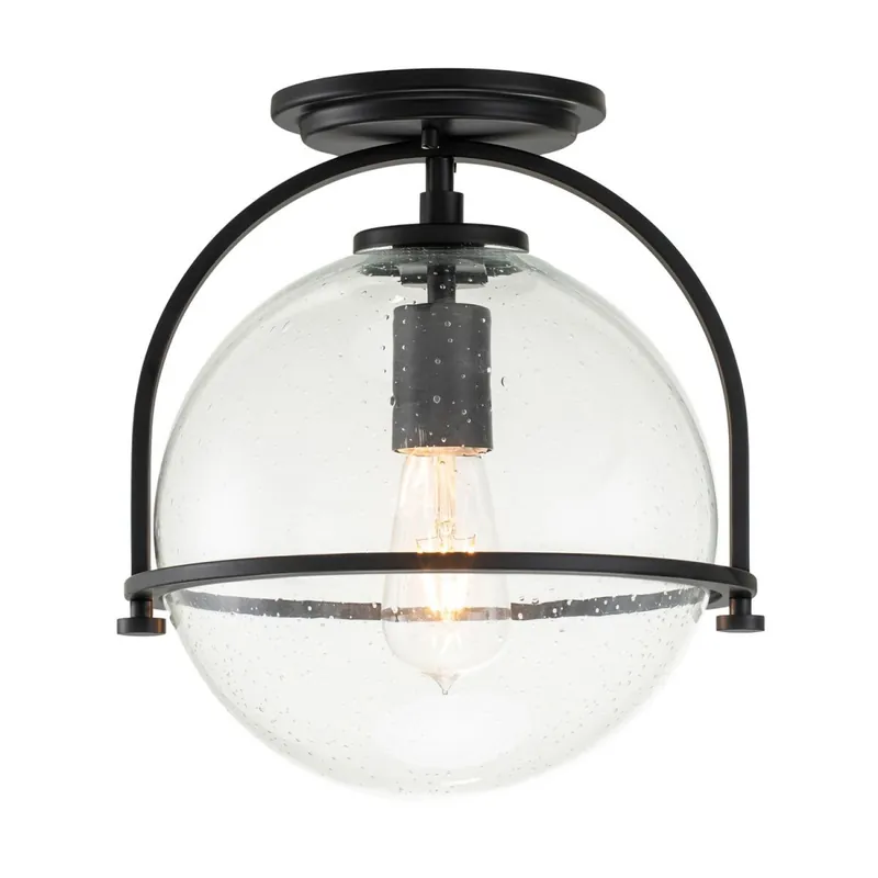 Deckenleuchte Metall Glas E27 rund Ø 28,2 cm Schwarz Geprüft