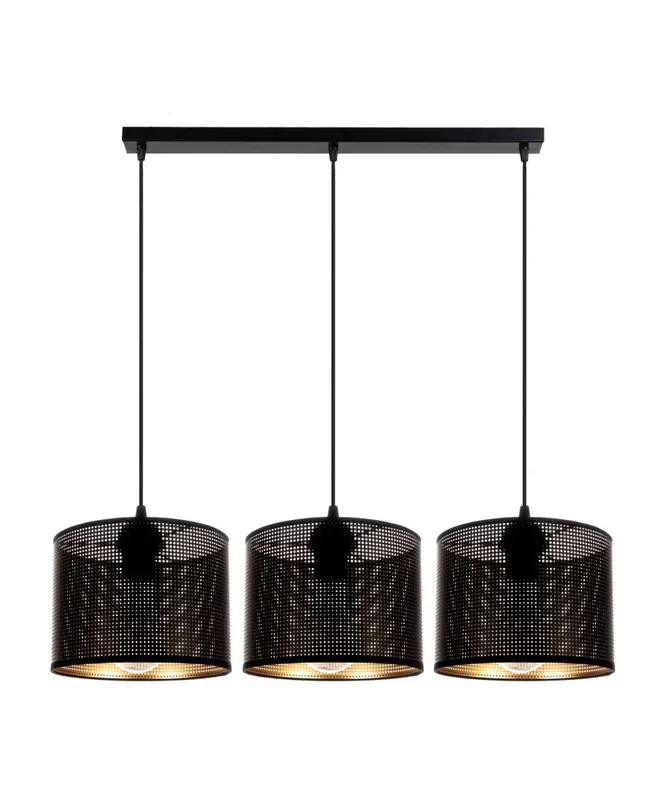 Pendelleuchte Metall Schwarz Gold E27 3-flmg 70 cm lang Finale Aktion