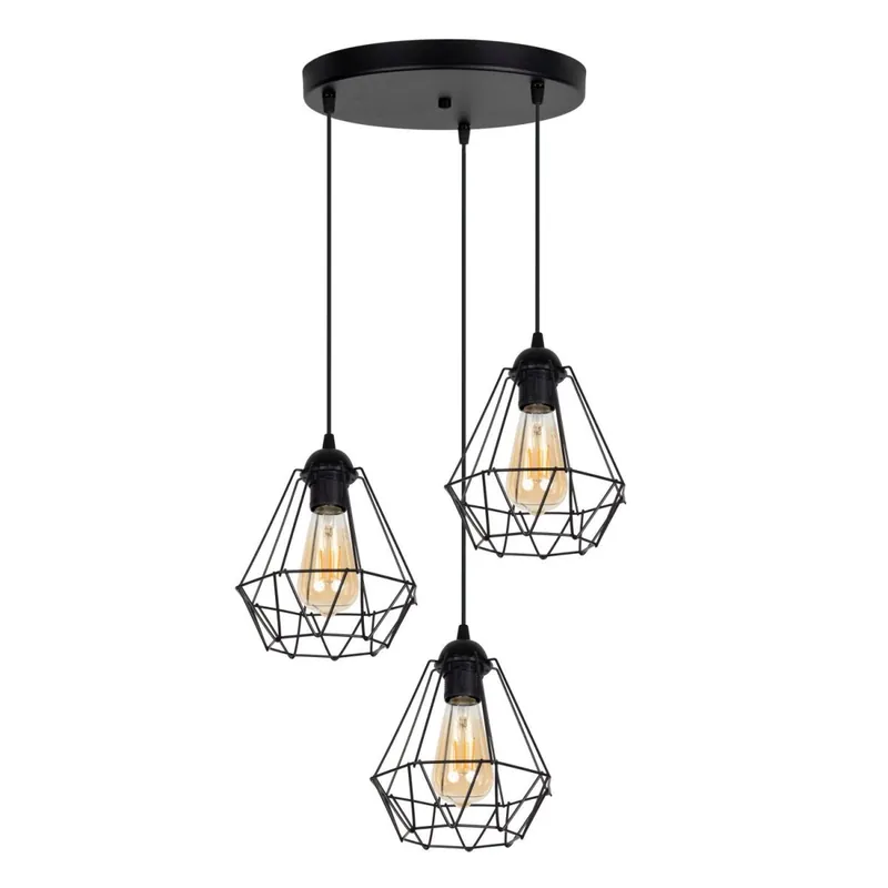 Expressversand Hängelampe Schwarz Metall Ø45 cm E27 3-flammig Retro