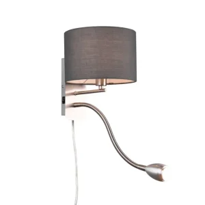 Expressversand Wandlampe mit Schalter Stoff Metall E14 LED Nickel Grau