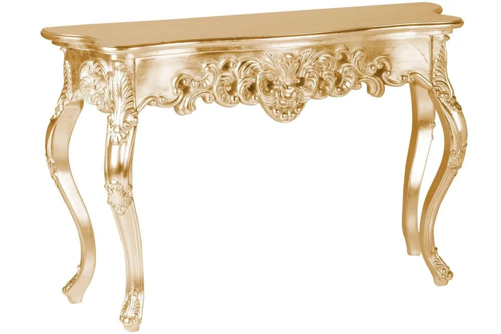 Kracherpreis Konsolentisch Holz Polyurethan in Gold 110cm Handarbeit