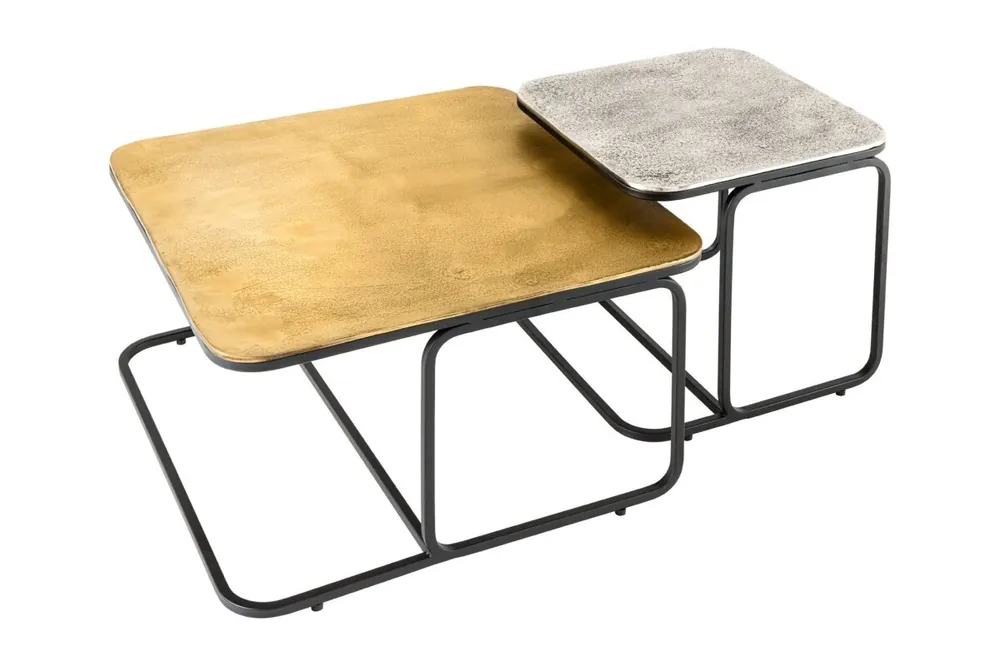 Couchtisch 2er Set Metall quadratisch Schwarz Gold Silber Sonderangebot