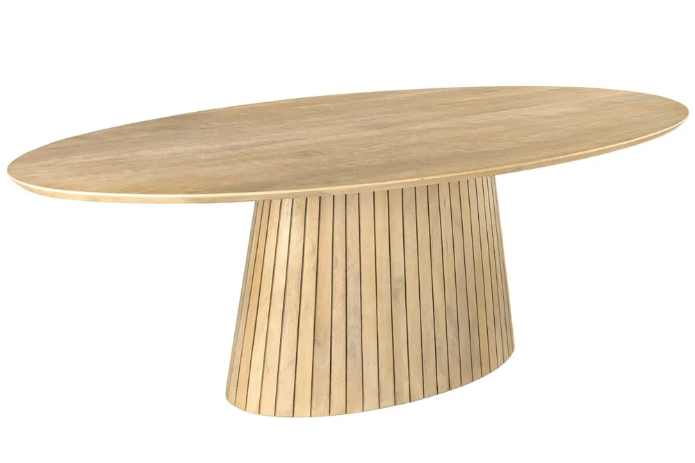 Letzte Chance Esstisch oval Holz 220 cm lang Japandi Säulenfuß