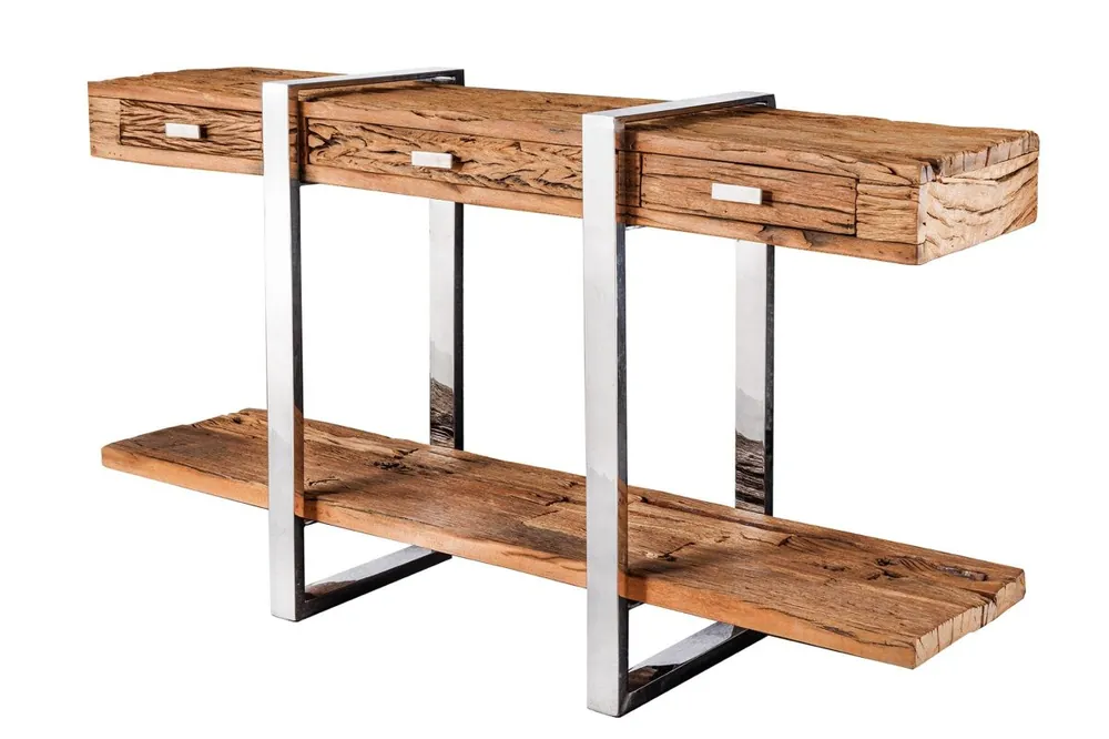 Markenware Konsolentisch mit Schublade Teakholz Edelstahl 140 cm