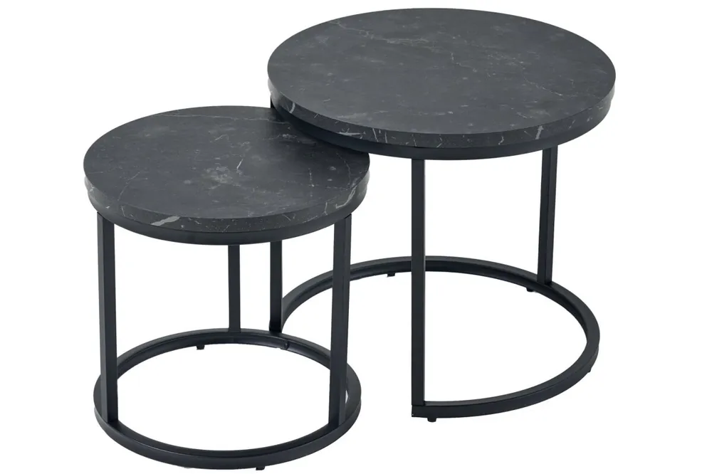 Rabatt Beistelltisch 2er Set MDF Metall in Schwarz rund