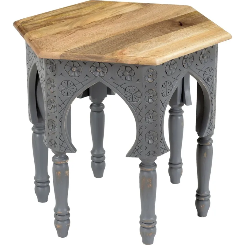 Knallerangebot Beistelltisch Mangoholz Orientalisch Shabby Grau B: 45 cm