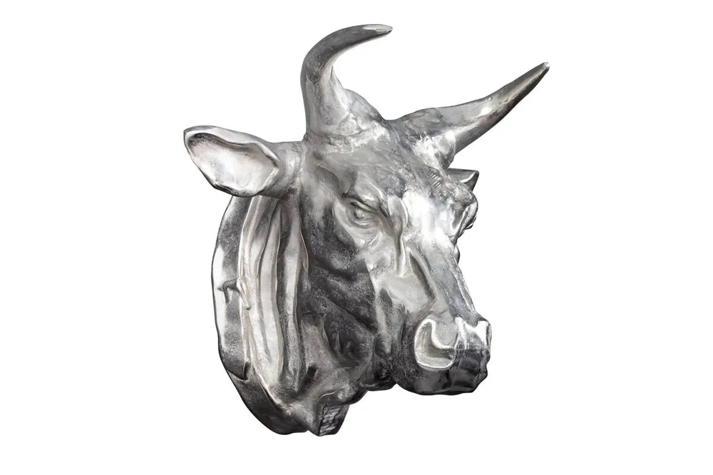 Wanddeko Stierkopf Metall in Silber B: 65 cm Jagdtrophäe Jetzt Kaufen