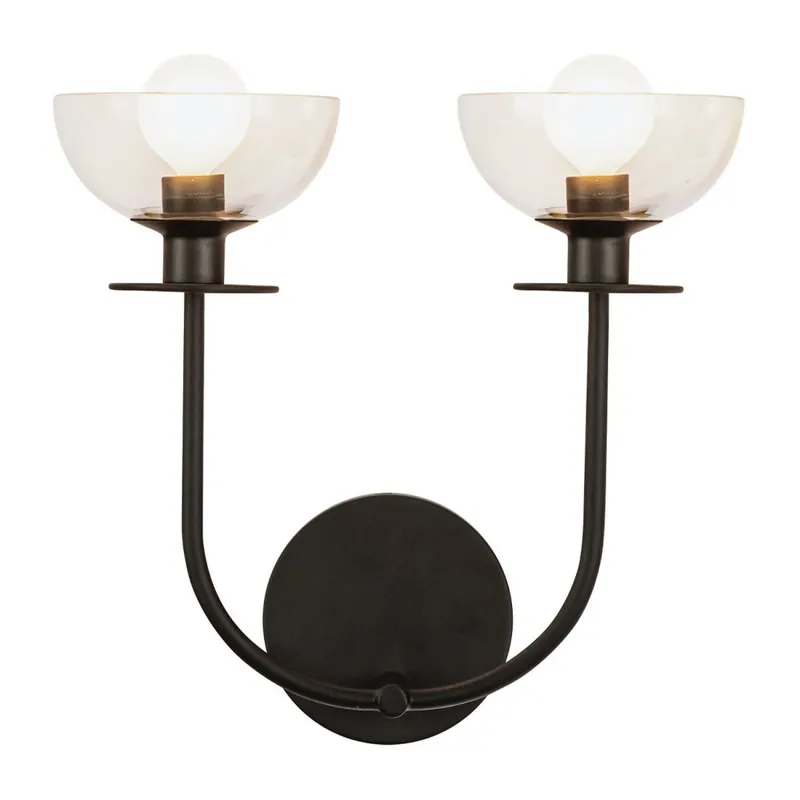 Neue Kollektion Wandleuchte Metall Glas 30,5 cm breit Schwarz E14 2-flammig