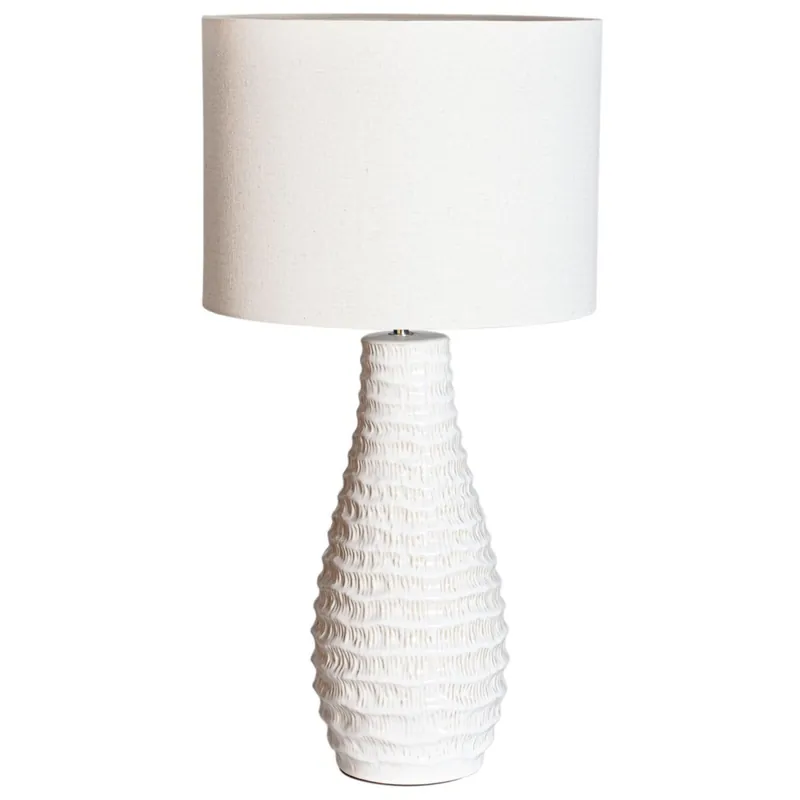 Tischlampe Weiß Creme Keramik Stoff E27 74 cm hoch Angebot