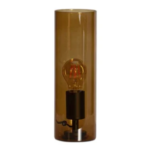 Solange Der Vorrat Reicht Beistelllampe Rauchglas Metall E27 30 cm hoch in Cognac