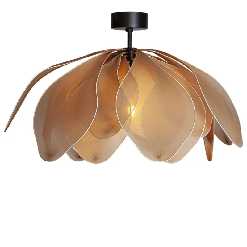 Deckenlampe Stoff Metall B: 80 cm biegsam in Natur E27 Neu
