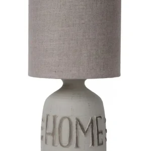 Abverkauf Tischlampe Keramik Stoff Grau E14 32,5 cm Gravur Modern