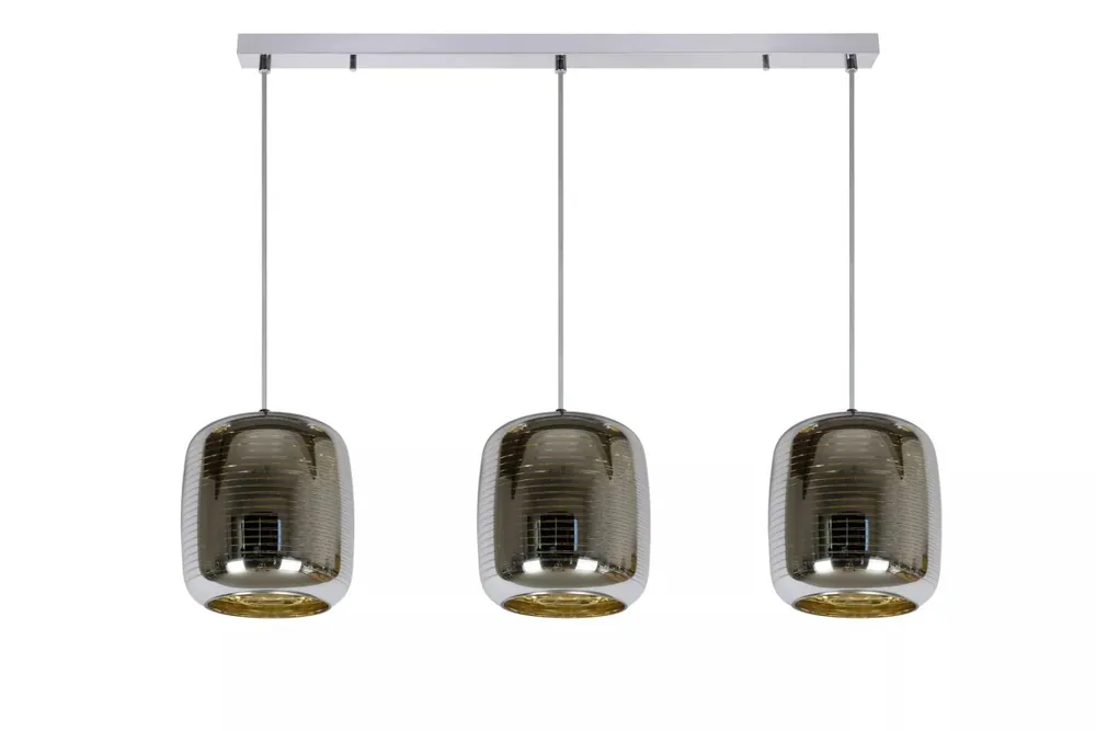 Top-Preis Hängelampe Glas Metall Chrom Gold E27 3-flammig 88 cm