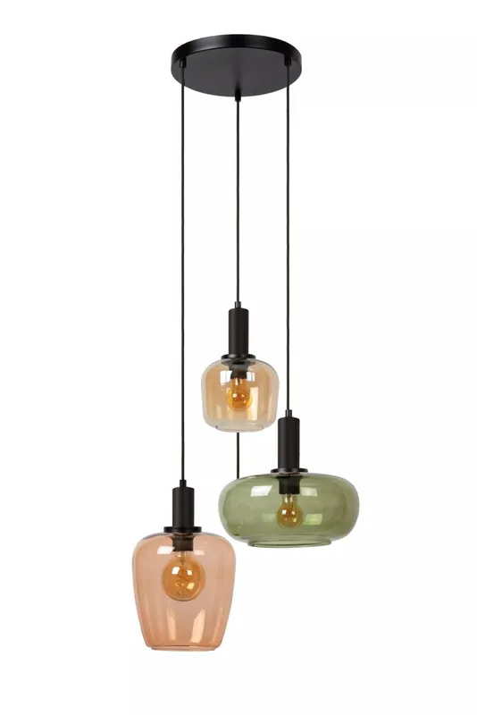 Pendelleuchte Glas Metall Grün Bernstein L:51 cm E27 Schnäppchen