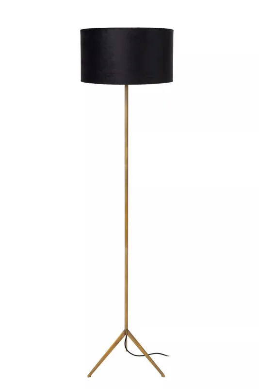 Tripod Stehleuchte Stoff Metall Schwarz Gold E27 147 cm Beliebt