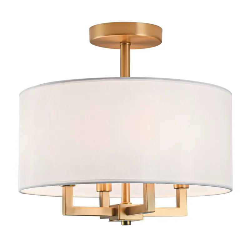 Versand Am Gleichen Tag Deckenlampe rund Ø 40 cm in Messing Weiß 4x E14 Metall Stoff