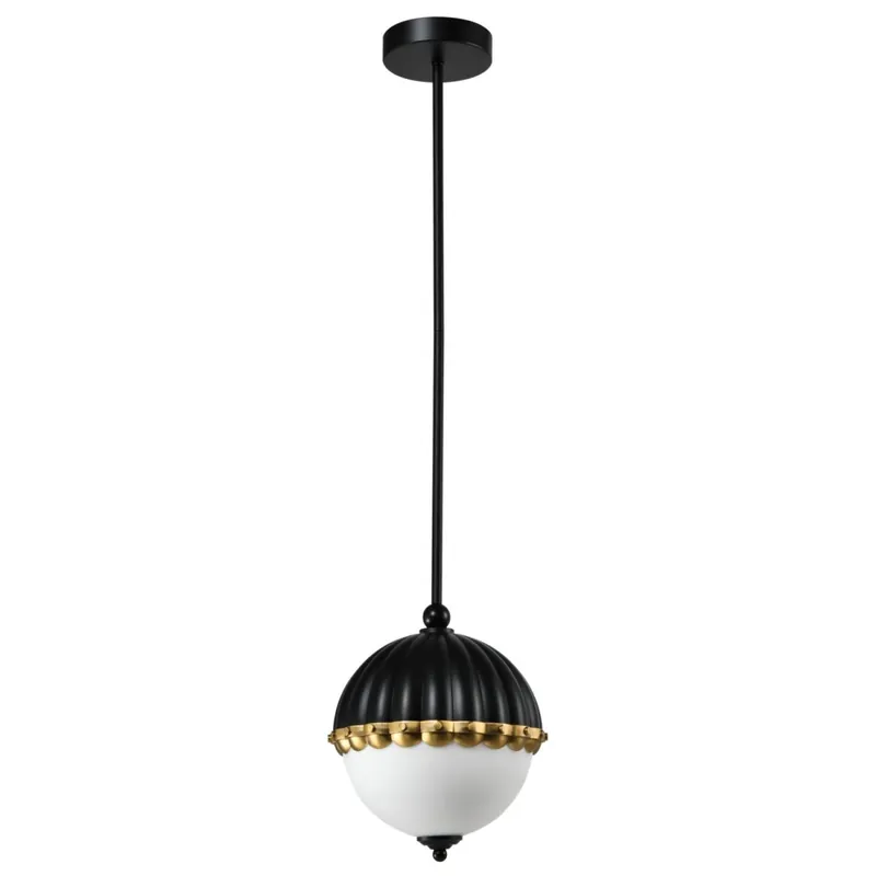 Hängelampe Schwarz Weiß Messing E27 Metall Glas rund Ø 22 cm Günstig