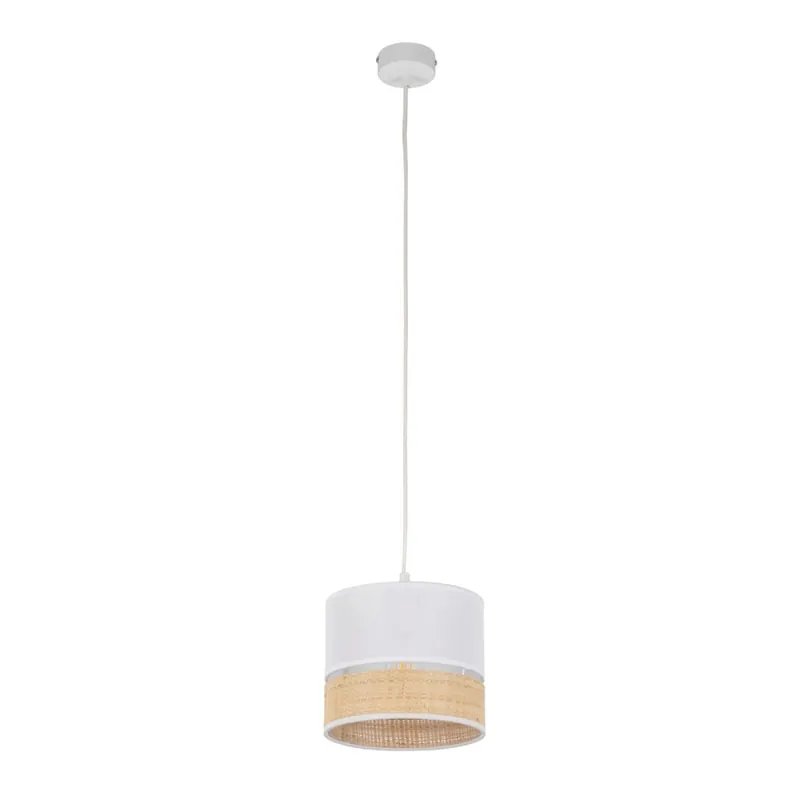 Pendelleuchte Stoffschirm Weiß Natur E27 20 cm blendarm Super-Preis