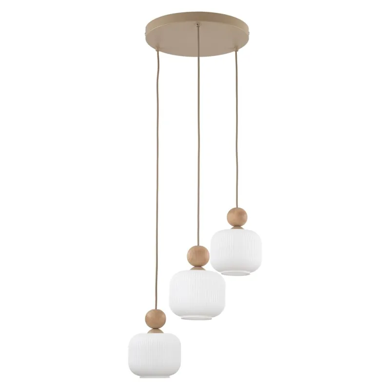 Markenprodukt Pendelleuchte Metall Holz Glas Sandfarben B:35 cm E14
