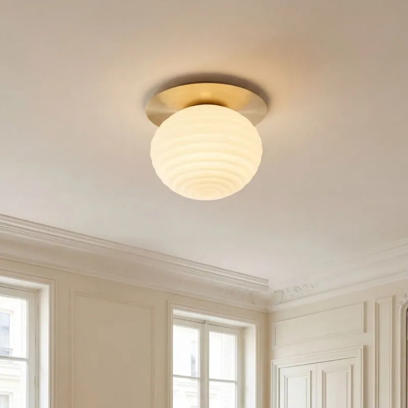 Aktuell Deckenlampe Glas Metall Weiß Gold E27 Ø35 cm rund