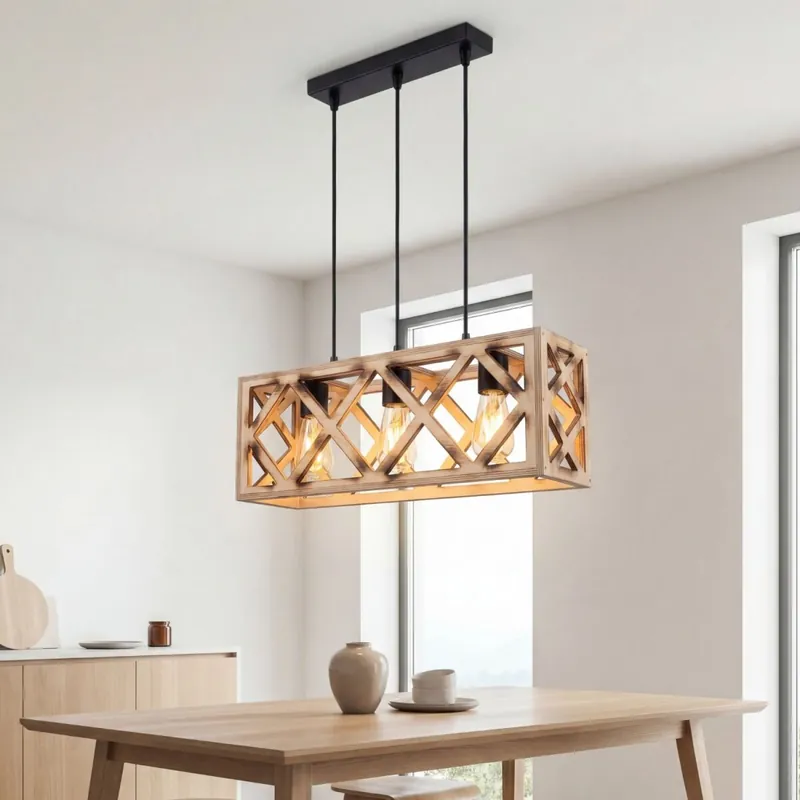 Wochenendangebot Hängeleuchte Metall Holz H: max. 105 cm E27 3-flammig