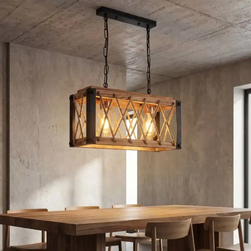 Pendelleuchte Metall Holz H: max. 105 cm E27 2-flammig Preisreduziert