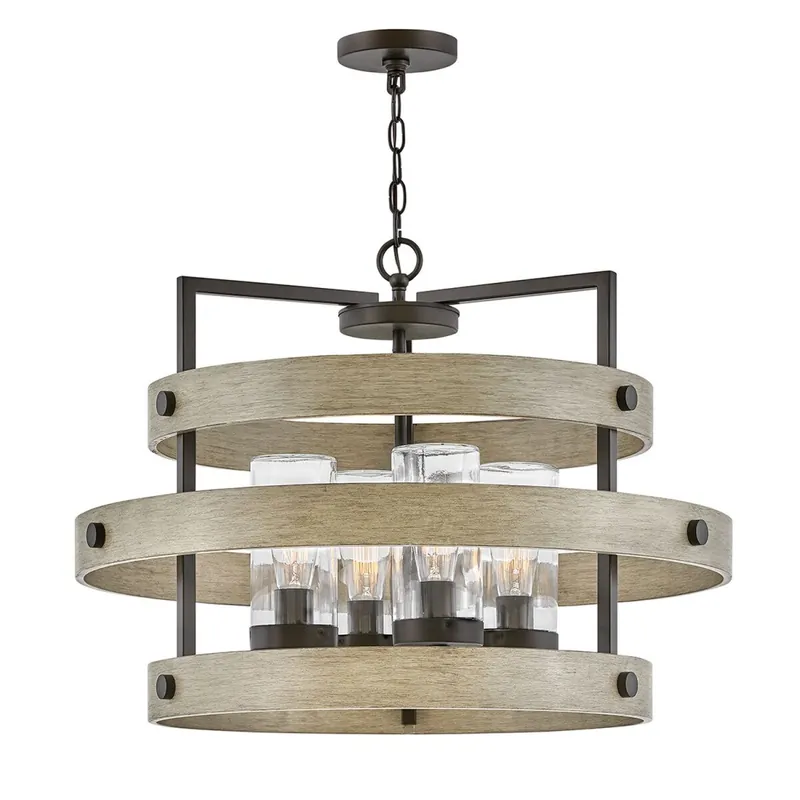 Heißes Angebot Außenleuchte Aluminium Glas rund D: 68,6 cm IP44 E27 Holzoptik