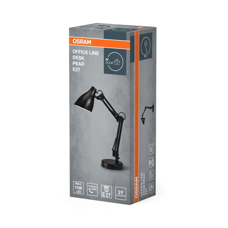 Preis Gesenkt Tischlampe verstellbar Schwarz Metall E27 H:40 cm OSRAM